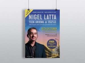 Design Portfolio 12 Nigel Latta Poster Design for Wairarapa Road Safety Council