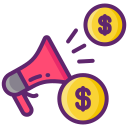 an illustration of a megaphone and some coins to illustrate budget considerations for advertising